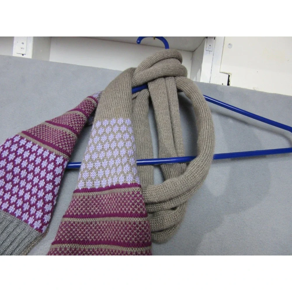 Smartwool Scarf Womens Gray Purple Fair Isle 100% Merino Wool Knit Nordic